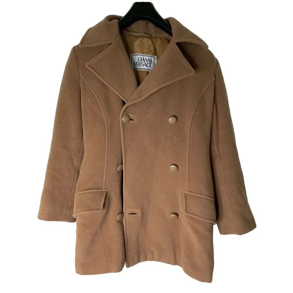 Gianni Versace wool double breasted coat brown medusa head women's size 40